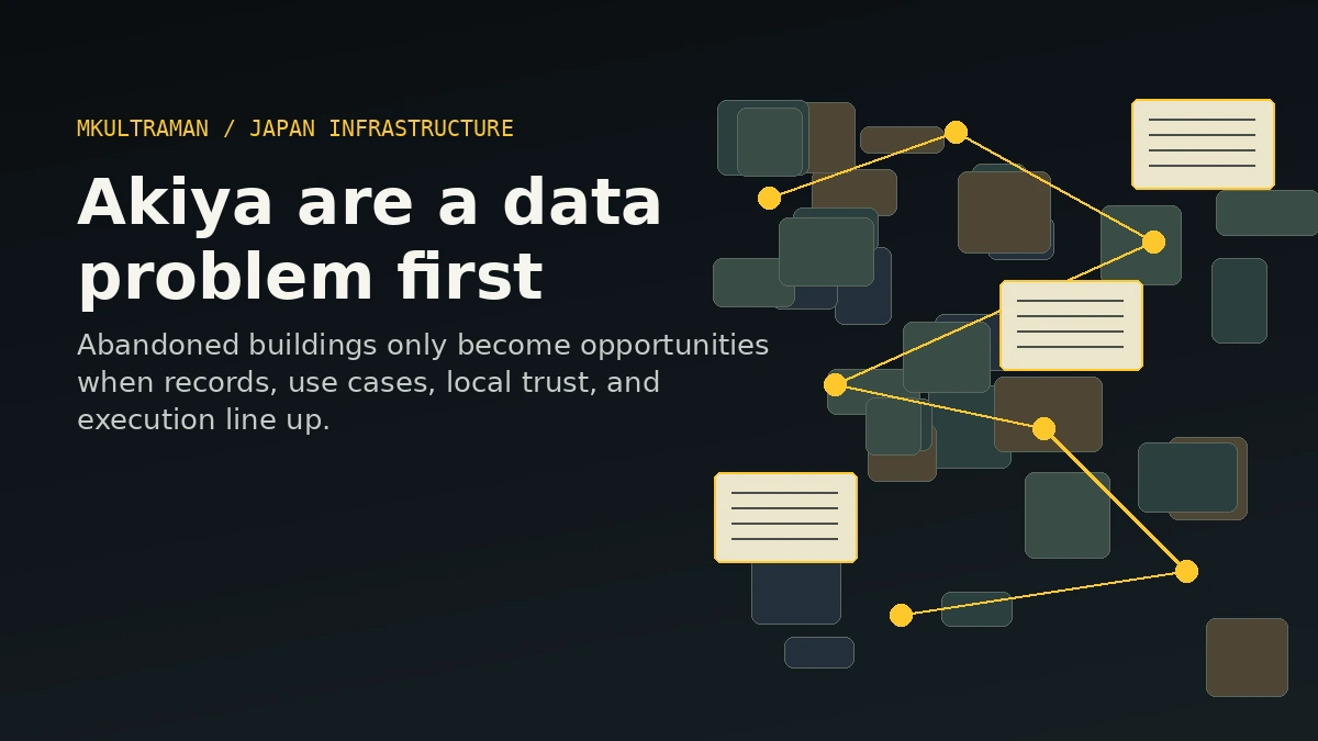 Akiya data map connecting abandoned Japanese buildings, local trust, and business infrastructure in Japan