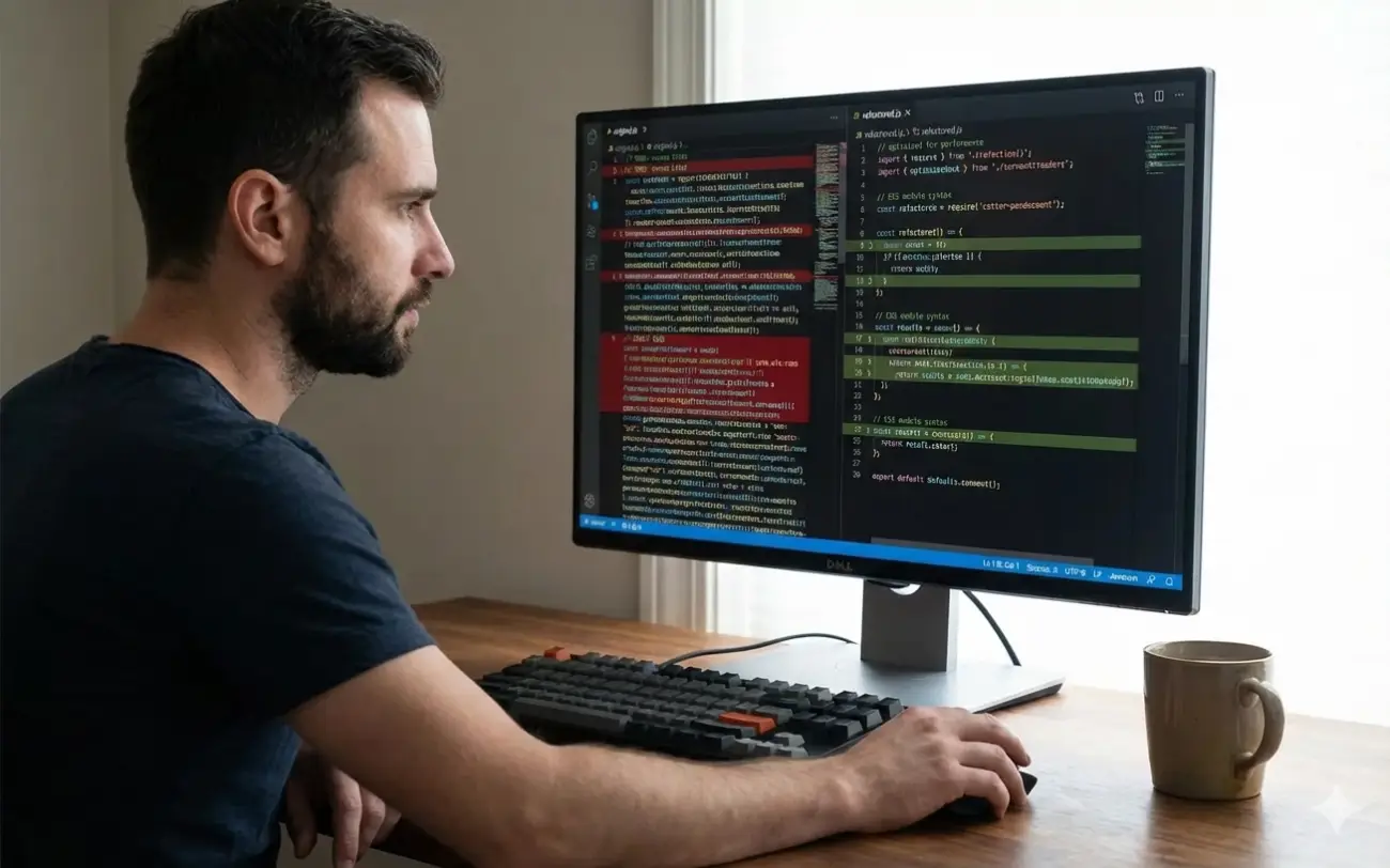 A dark terminal style code audit screen representing an unattended automation system being inspected